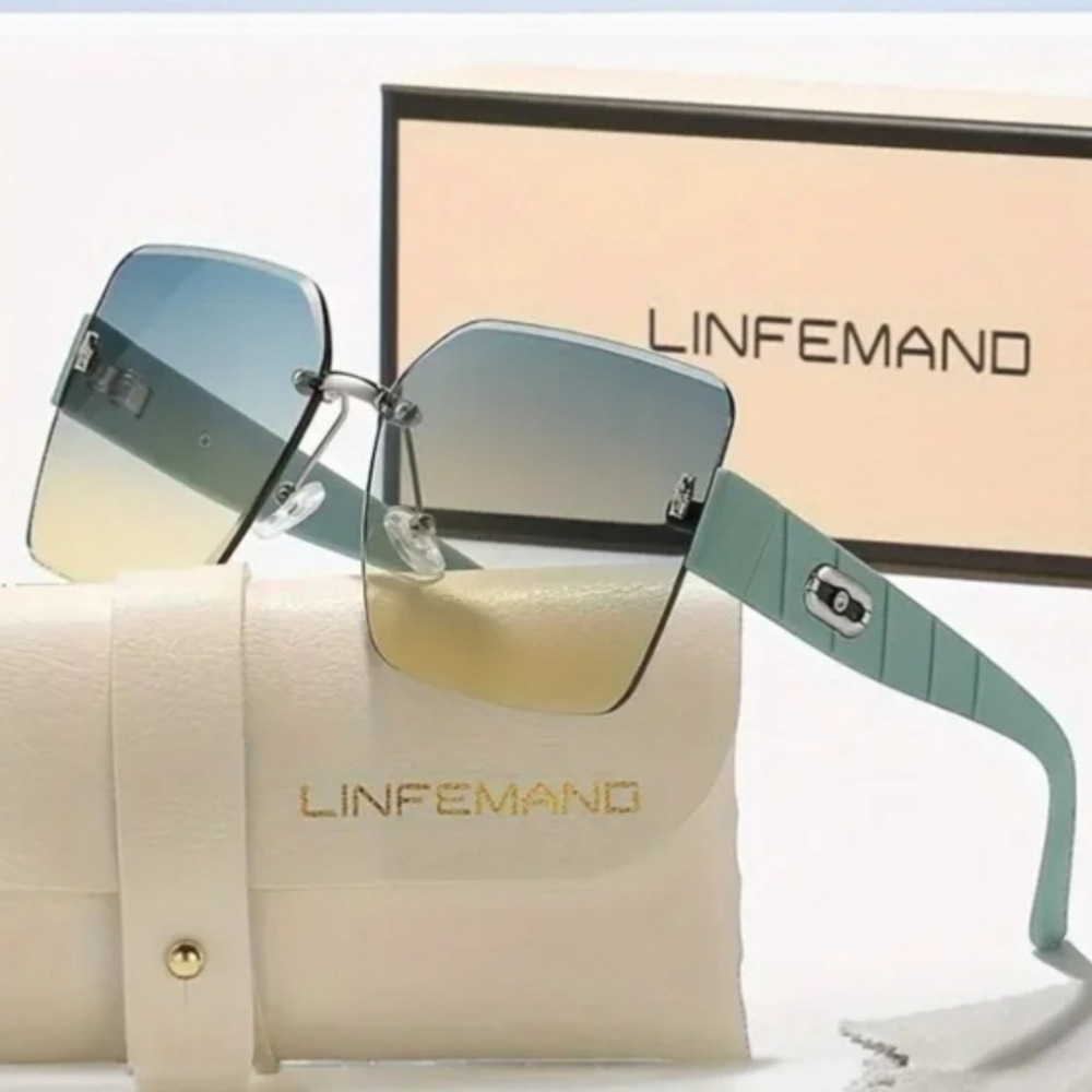LINFEMAND Frameless Gradient Fashion Large Sunglasses, Soft Green